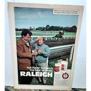 1974 Raleigh Print Ad Cigarettes Horse Track Stopwatch Promo Vintage Tobacco